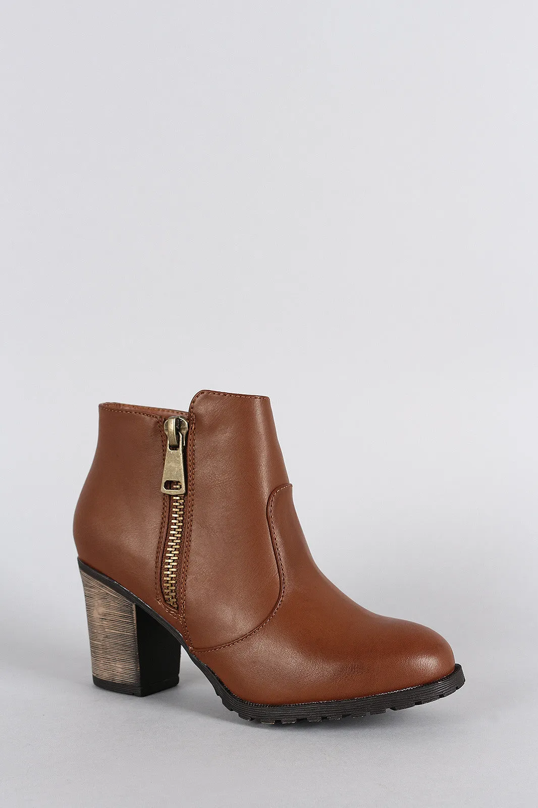 Bamboo Round Toe Zip Up Heeled Ankle Boots