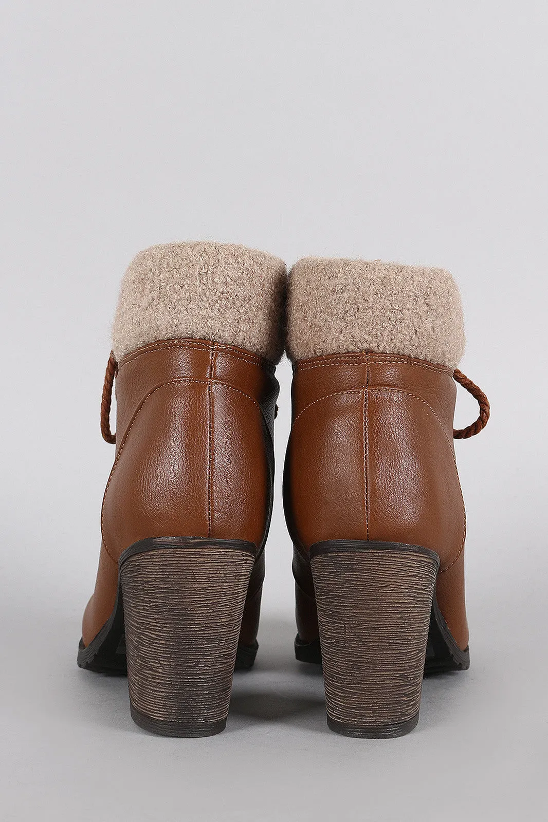 Bamboo Sweater Cuff Combat Lace Up Heeled Booties