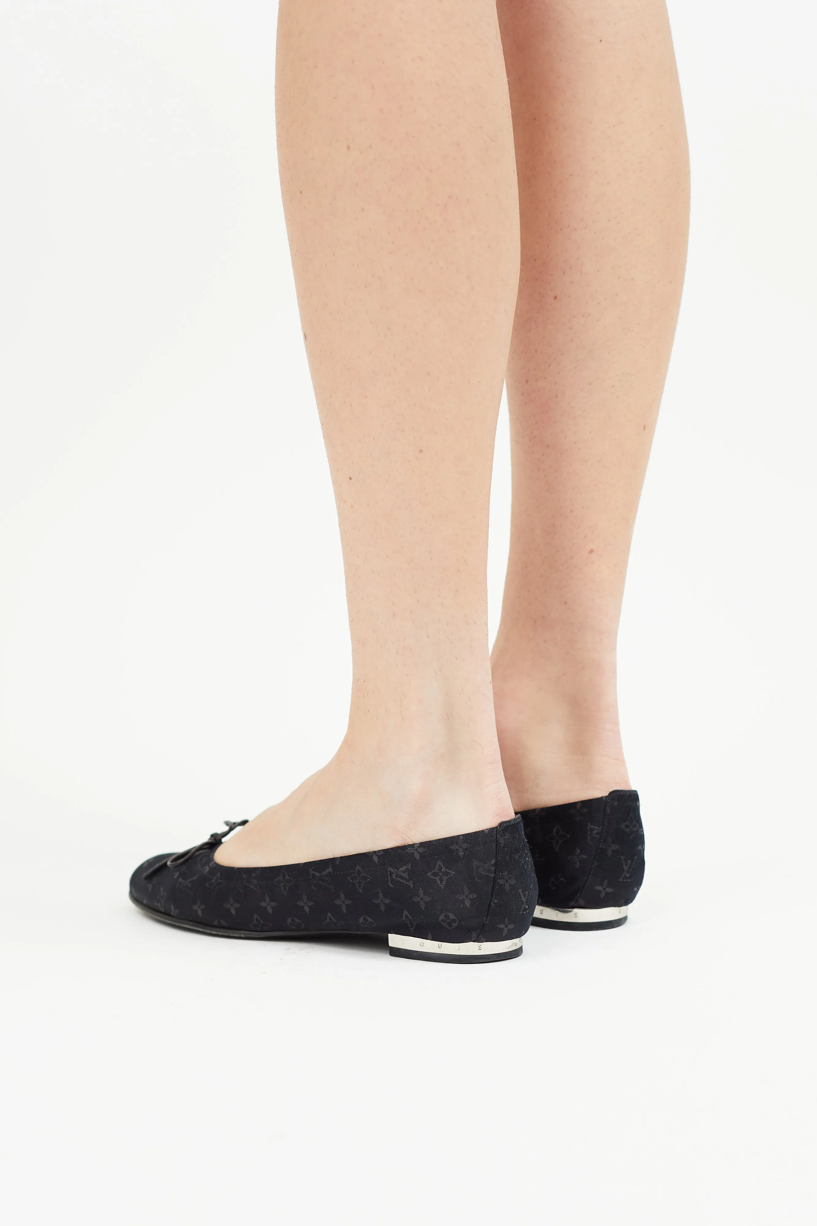 Black Satin Monogram Ballet Flat