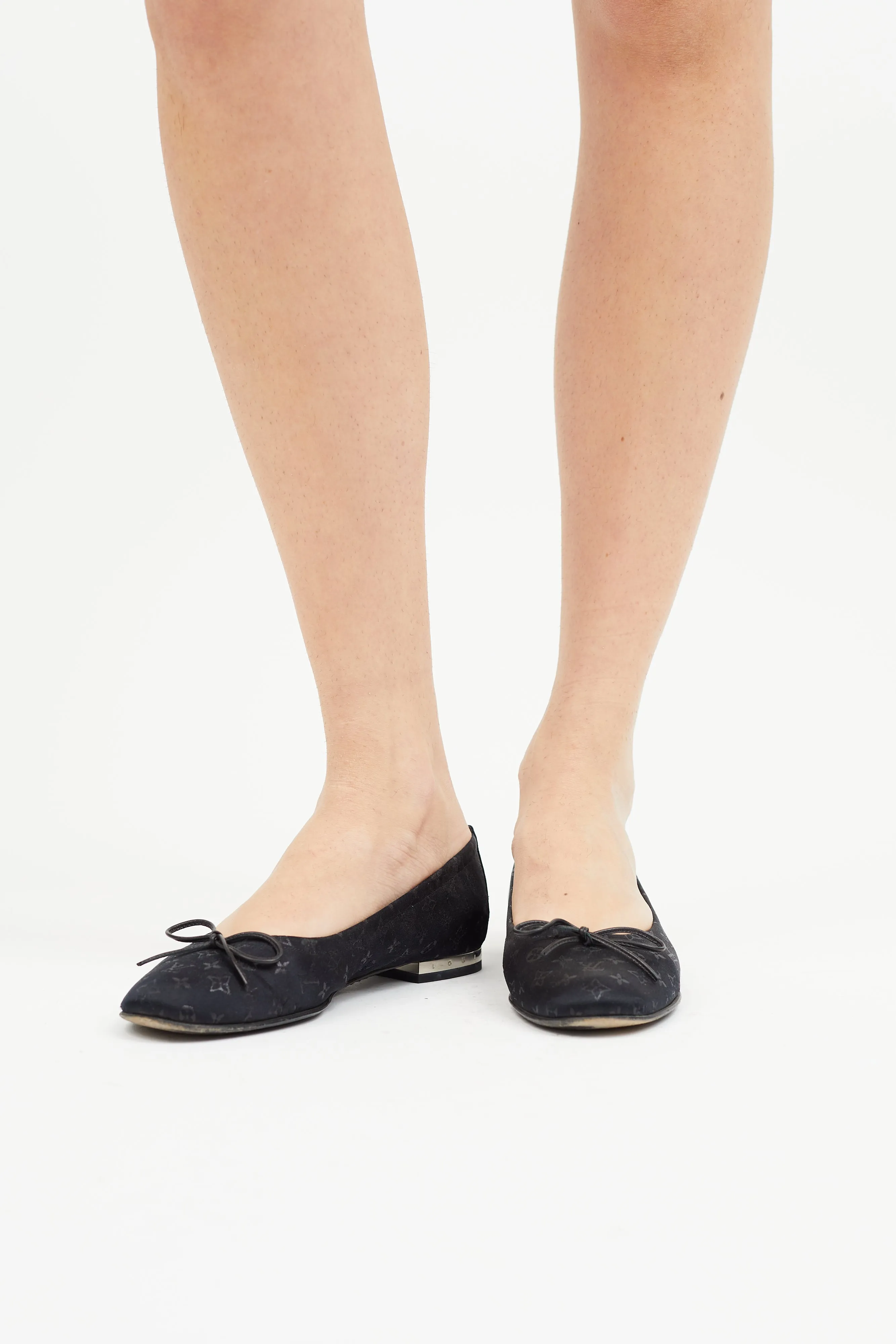 Black Satin Monogram Ballet Flat