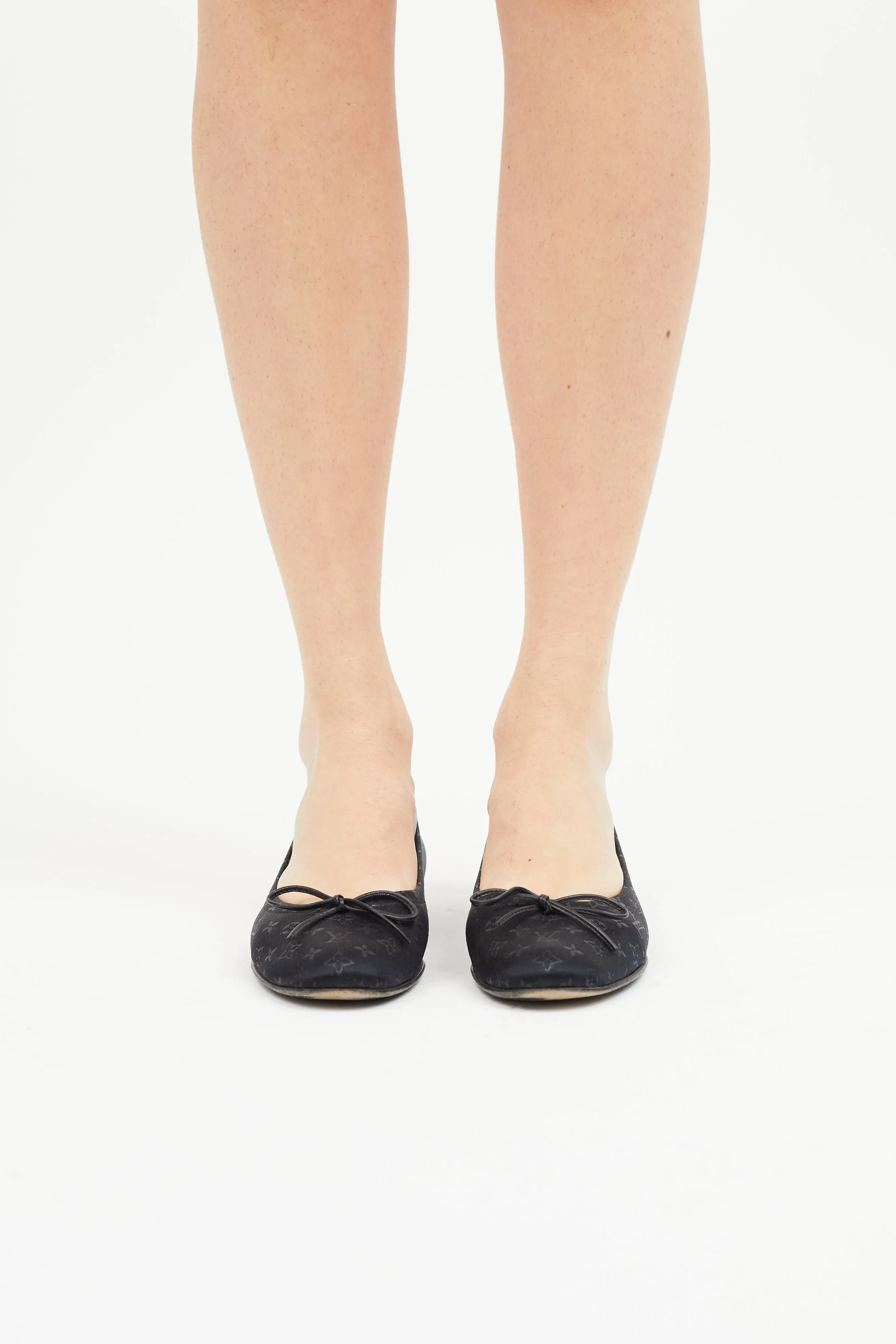 Black Satin Monogram Ballet Flat