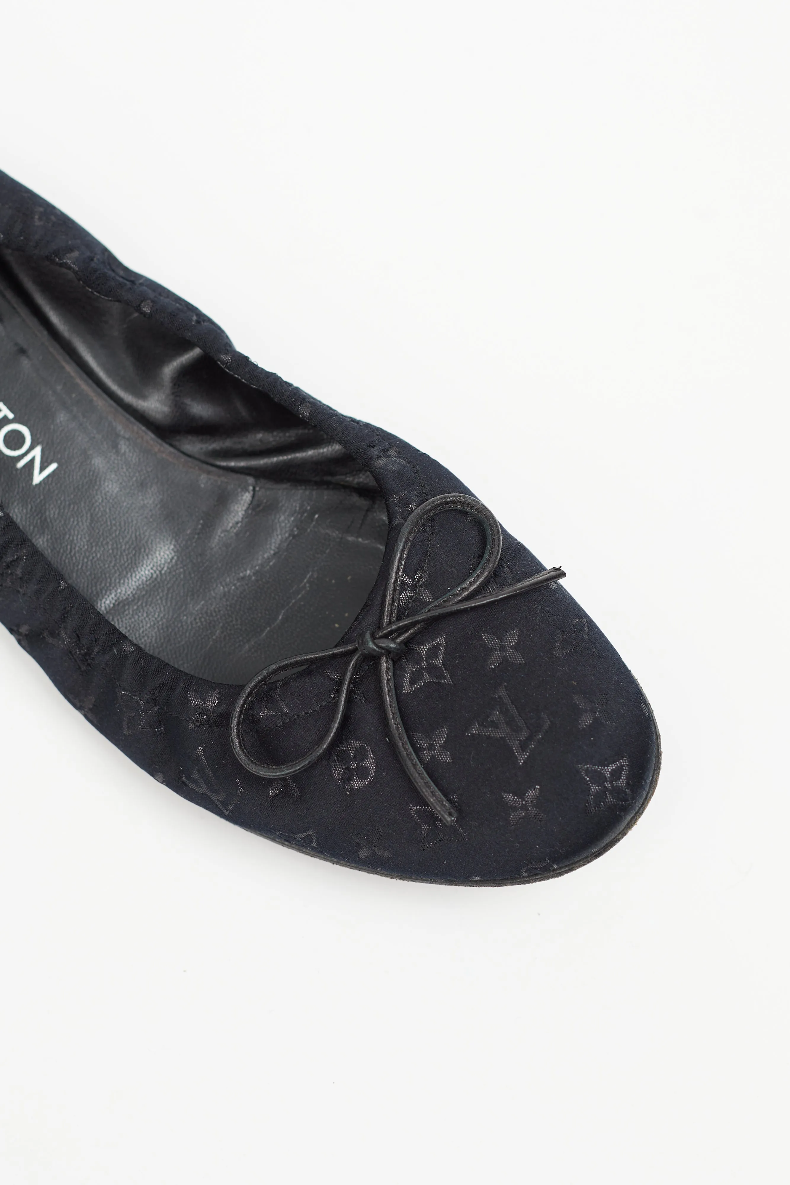 Black Satin Monogram Ballet Flat