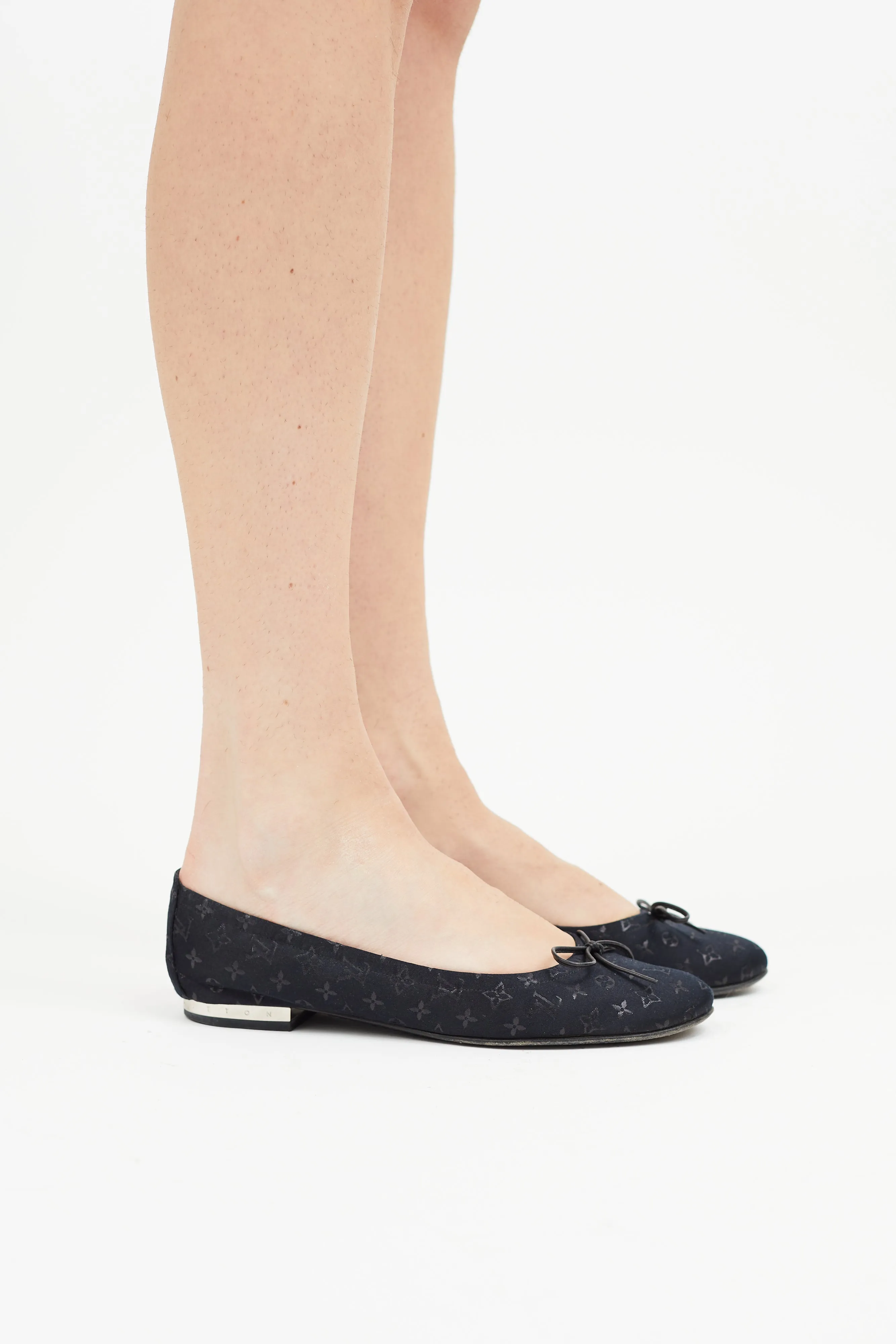 Black Satin Monogram Ballet Flat