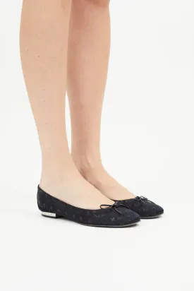 Black Satin Monogram Ballet Flat