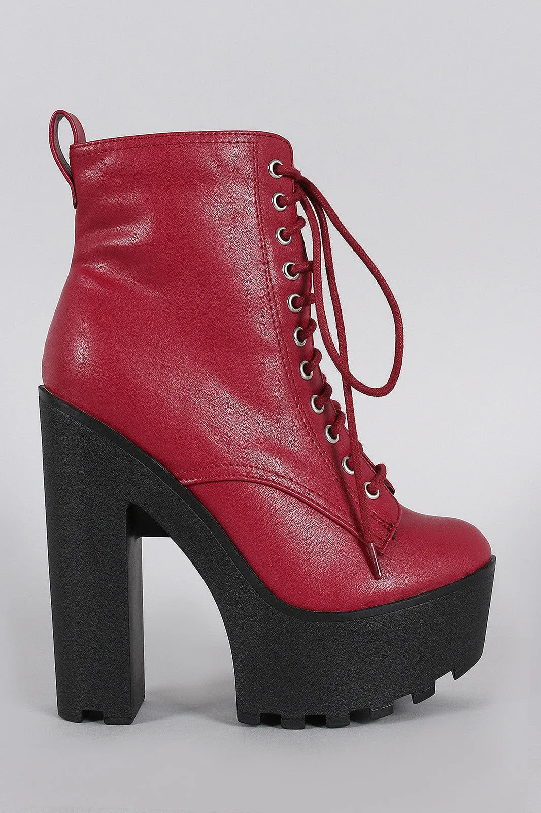 Breckelle Round Toe Chunky Platform Heeled Lace Up Booties