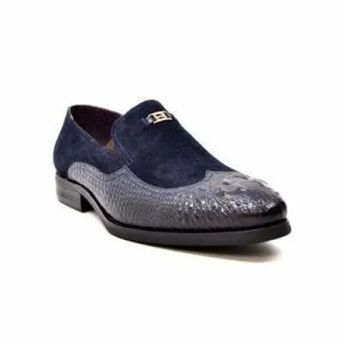 British Walkers Shiraz Men's Navy Blue Crocodile Leather and Suede Loafers