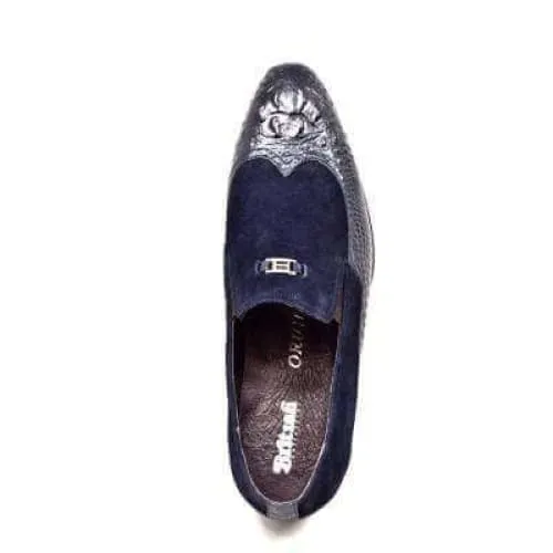 British Walkers Shiraz Men's Navy Blue Crocodile Leather and Suede Loafers