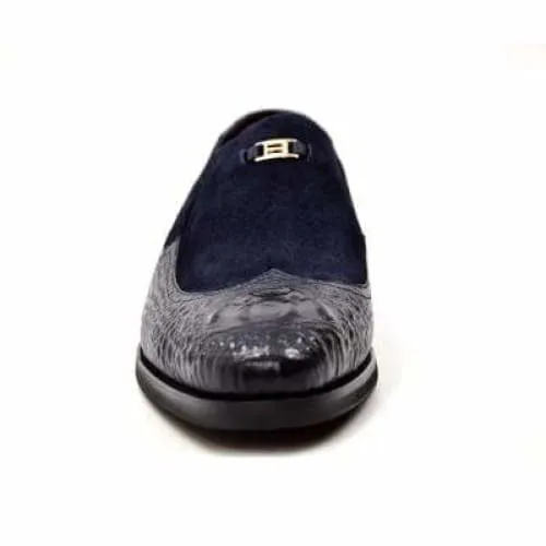 British Walkers Shiraz Men's Navy Blue Crocodile Leather and Suede Loafers