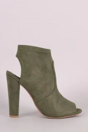 Delicious Suede Peep Toe Chunky Heeled Ankle Boots