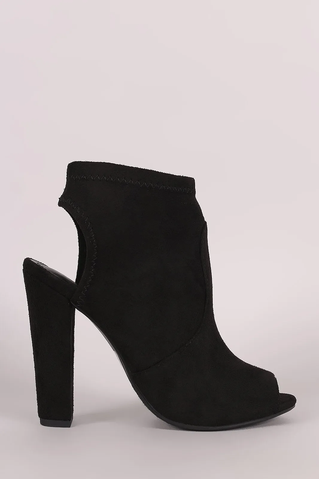 Delicious Suede Peep Toe Chunky Heeled Ankle Boots