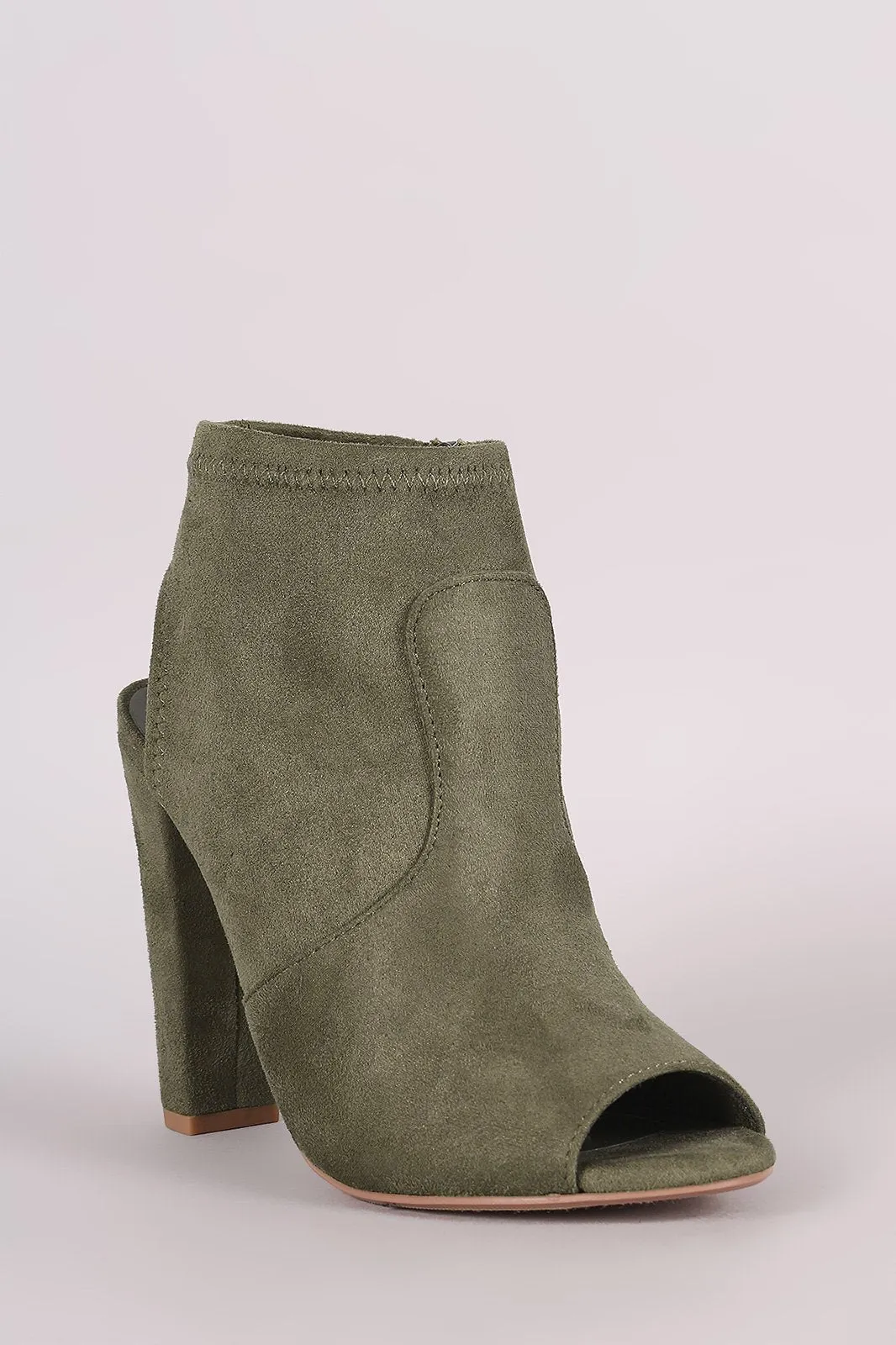 Delicious Suede Peep Toe Chunky Heeled Ankle Boots