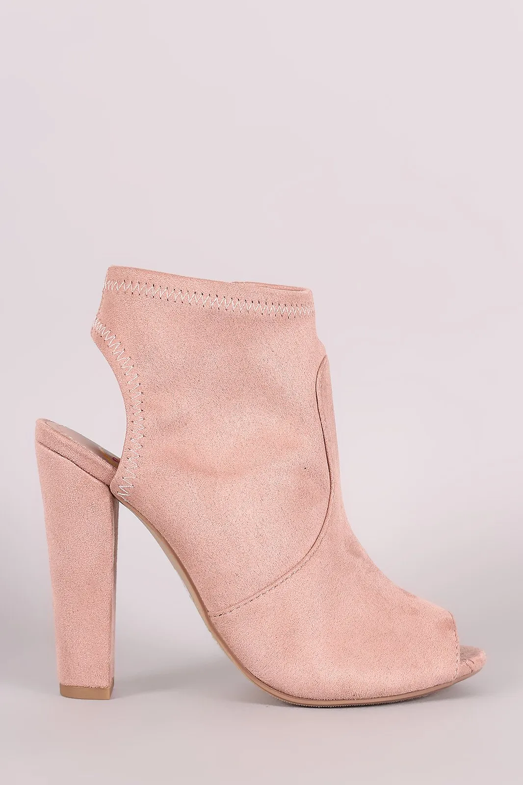 Delicious Suede Peep Toe Chunky Heeled Ankle Boots