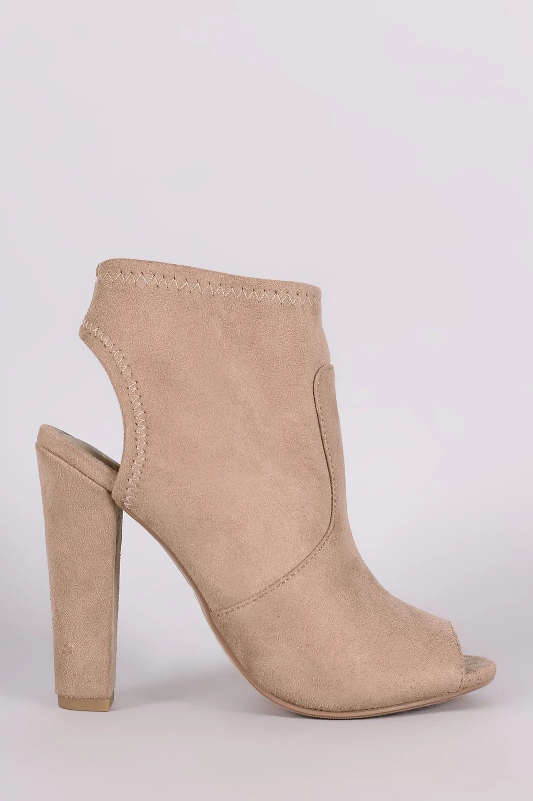 Delicious Suede Peep Toe Chunky Heeled Ankle Boots