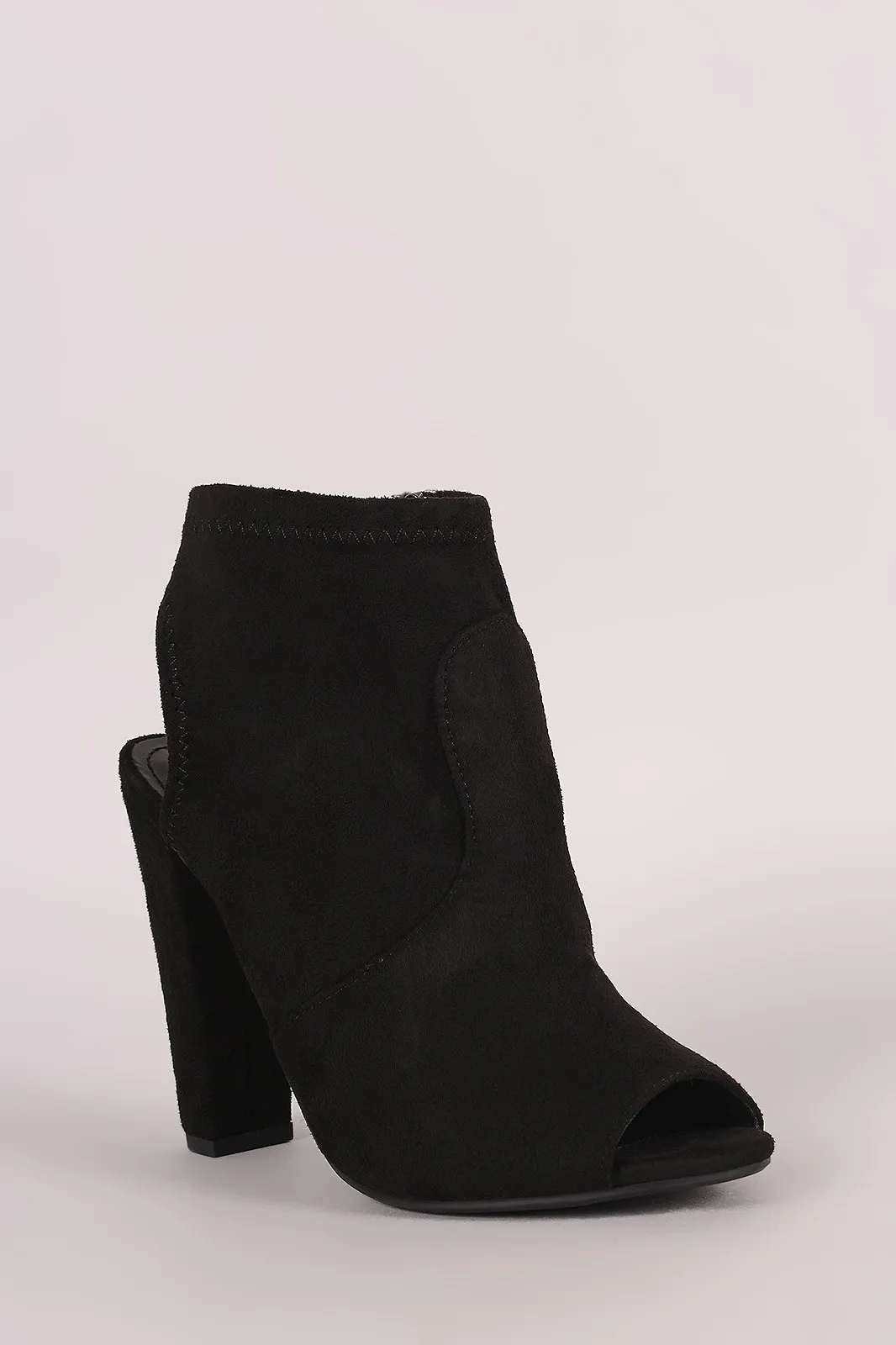 Delicious Suede Peep Toe Chunky Heeled Ankle Boots