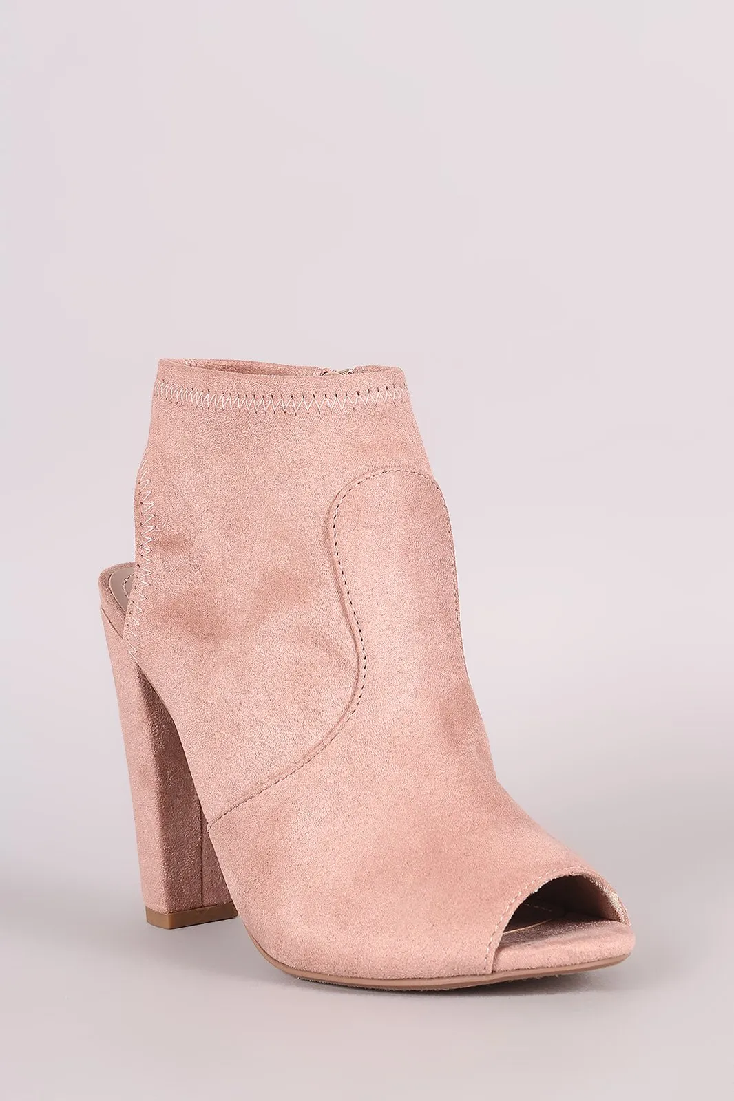 Delicious Suede Peep Toe Chunky Heeled Ankle Boots