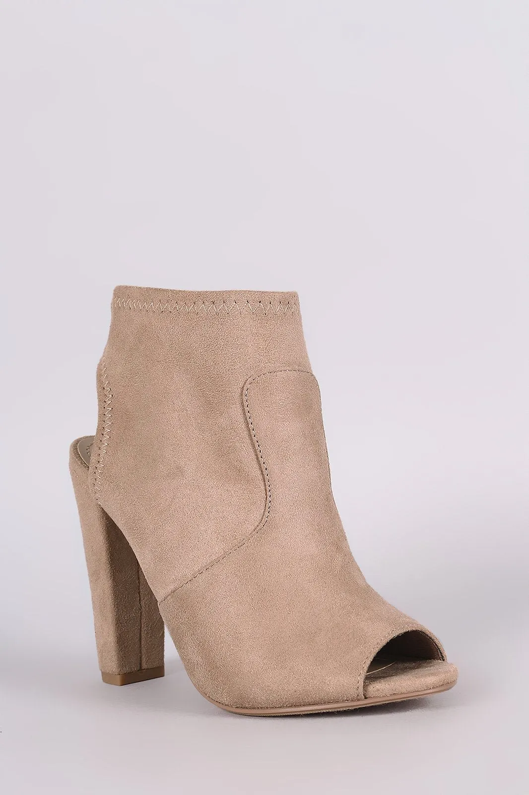 Delicious Suede Peep Toe Chunky Heeled Ankle Boots