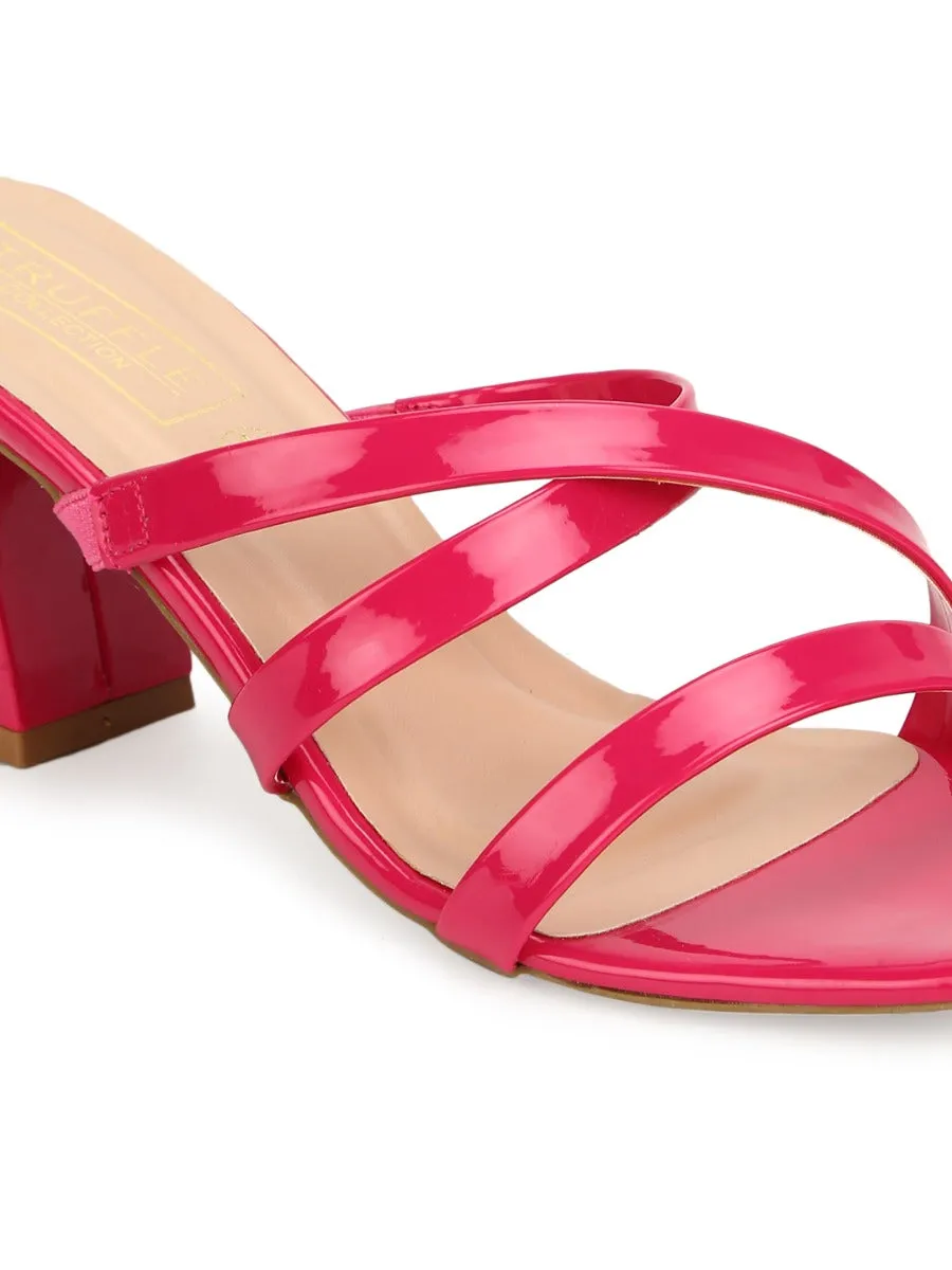 Fuschia Patent Strappy Mules