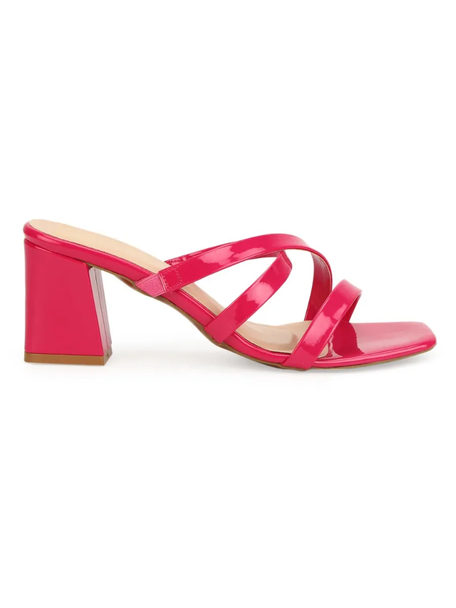 Fuschia Patent Strappy Mules