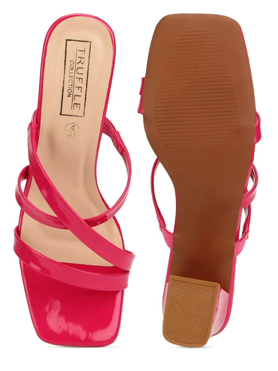 Fuschia Patent Strappy Mules