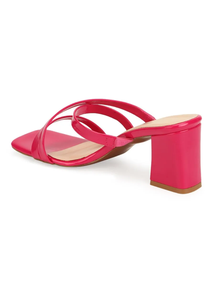 Fuschia Patent Strappy Mules