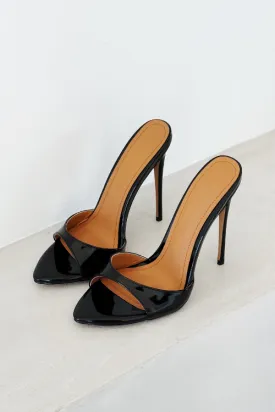 Gia Black Patent Leather Vegan Mules 120 mm