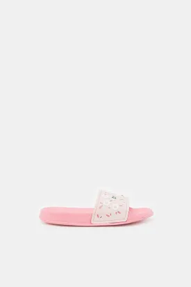 Girls Pink Floral Slide