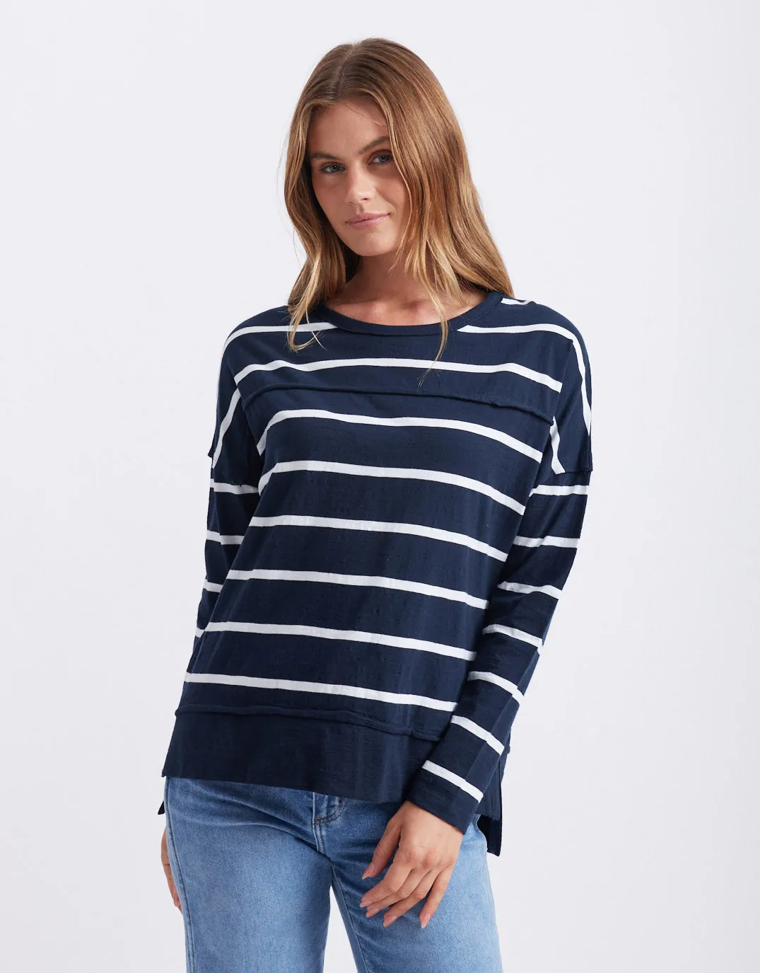 Jayne Stripe Throw On Top - Navy/White Stripe