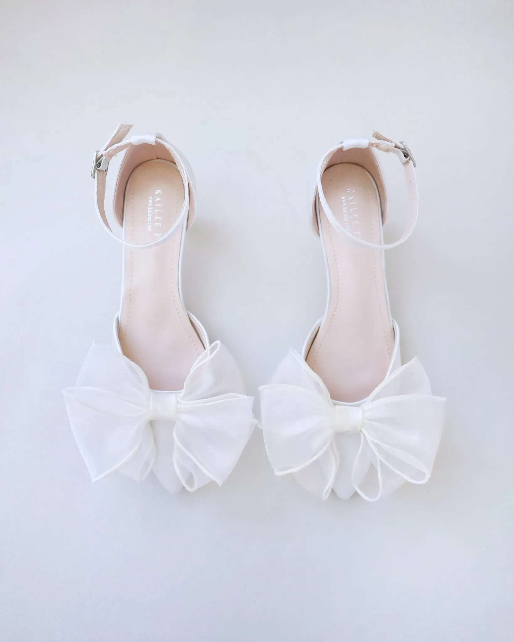 JOSKAA 2024 New Fashion High Heel Satin Pointy Toe Wedding Low Heels with Organza Bow