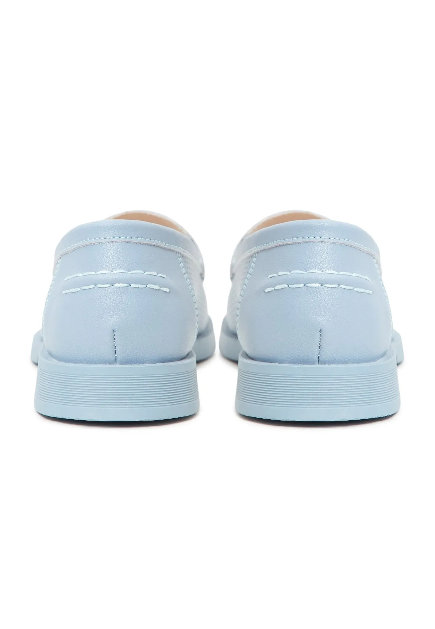 Leather Block Heels Loafers - Blue