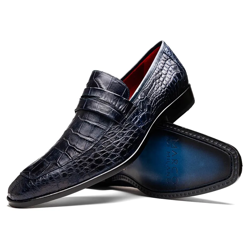 Marco Di Milano Matteo Navy Alligator Penny Loafers