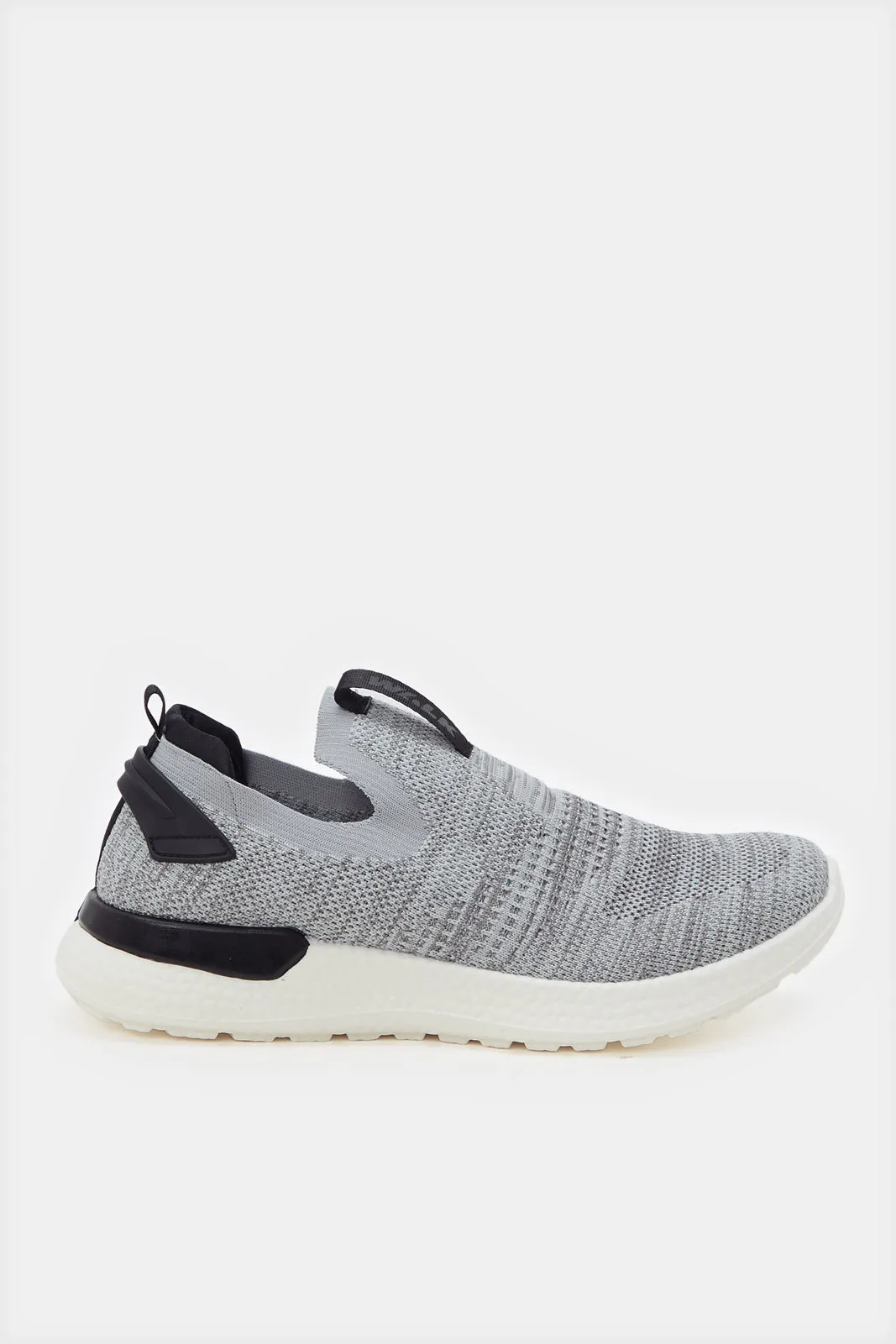 Men Grey Knitted Easy Slip-On Sneakers