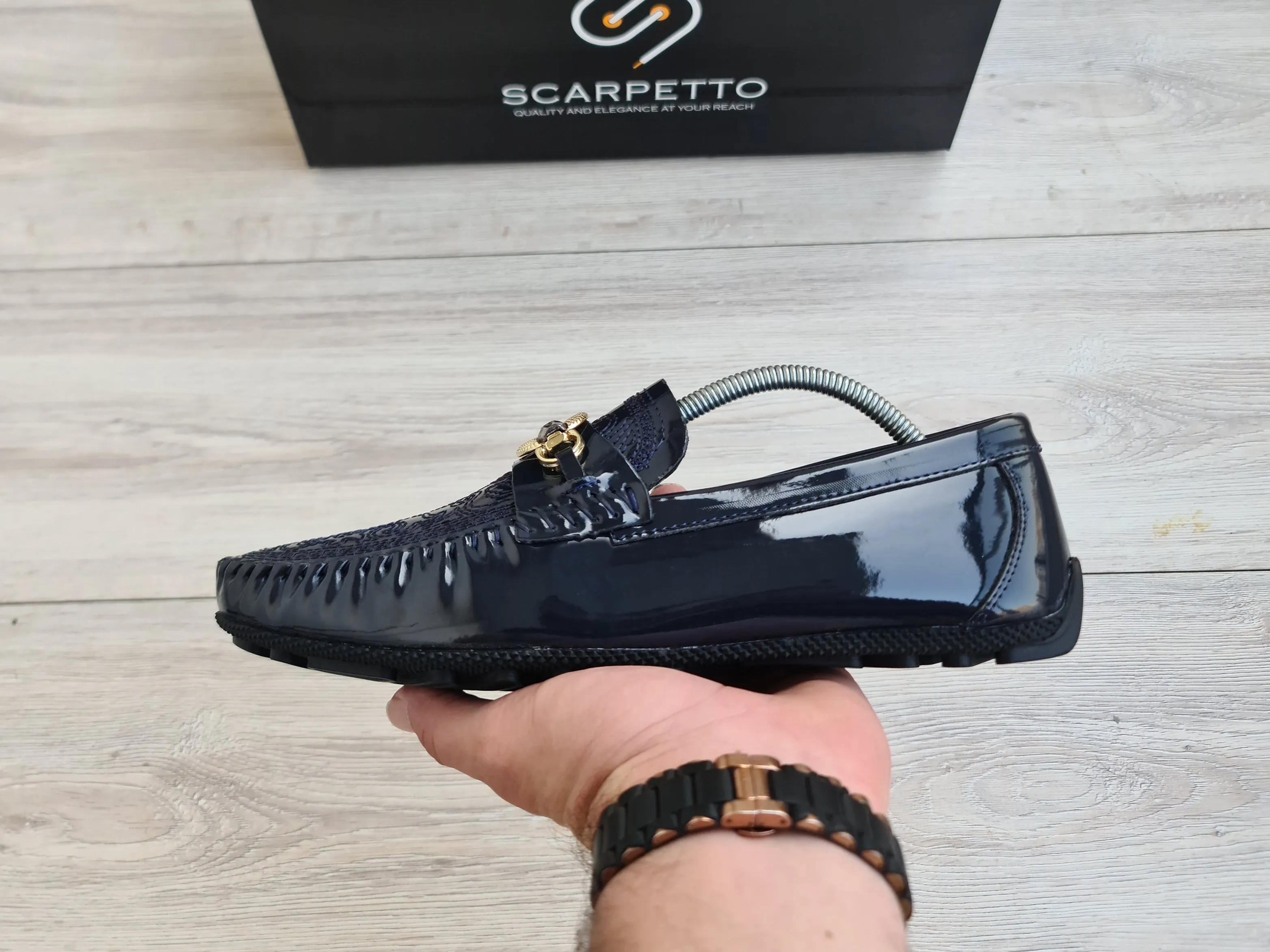 Men's Embroidered Patent Leather Loafers