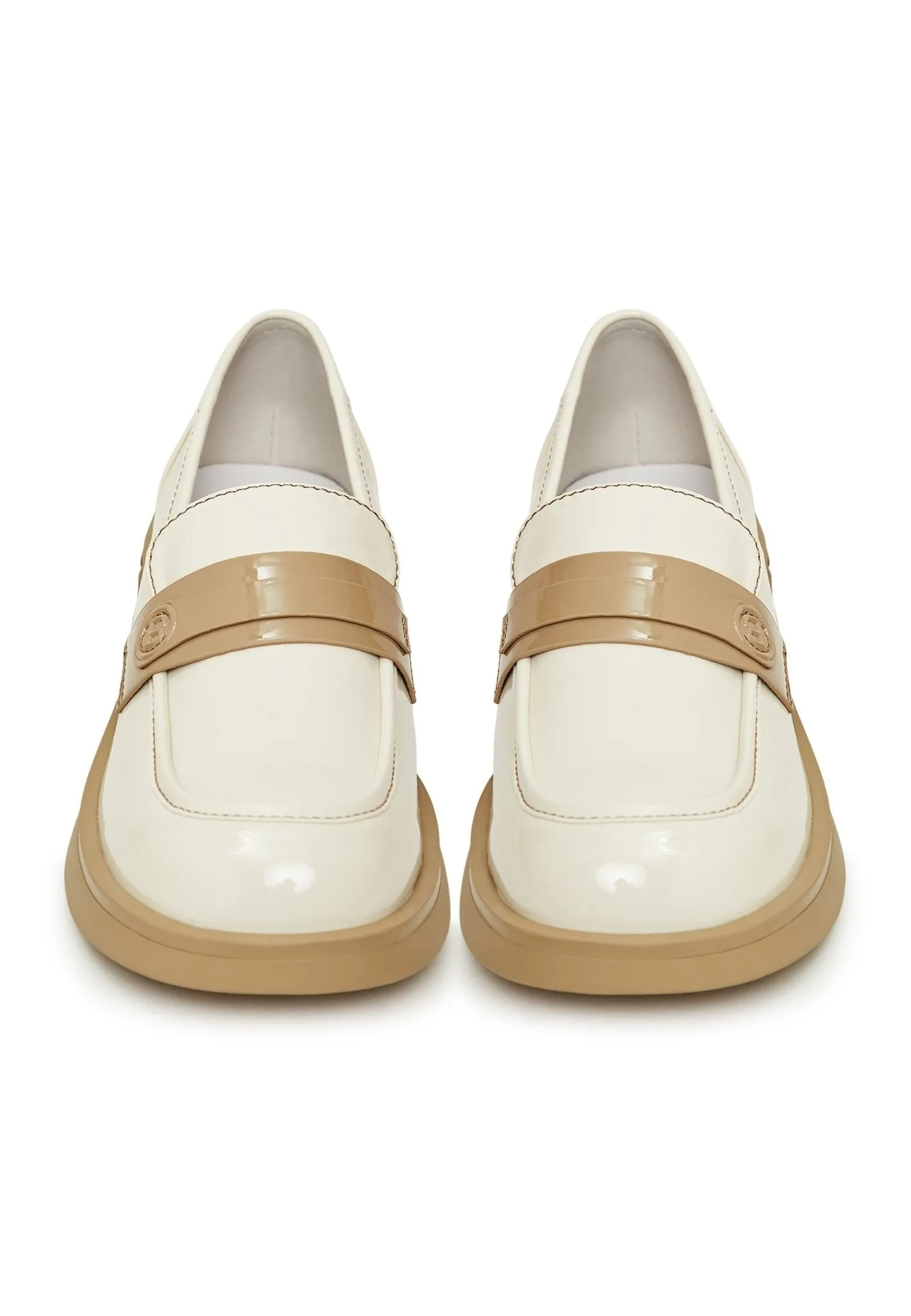 Patent Leather Loafers - Beige