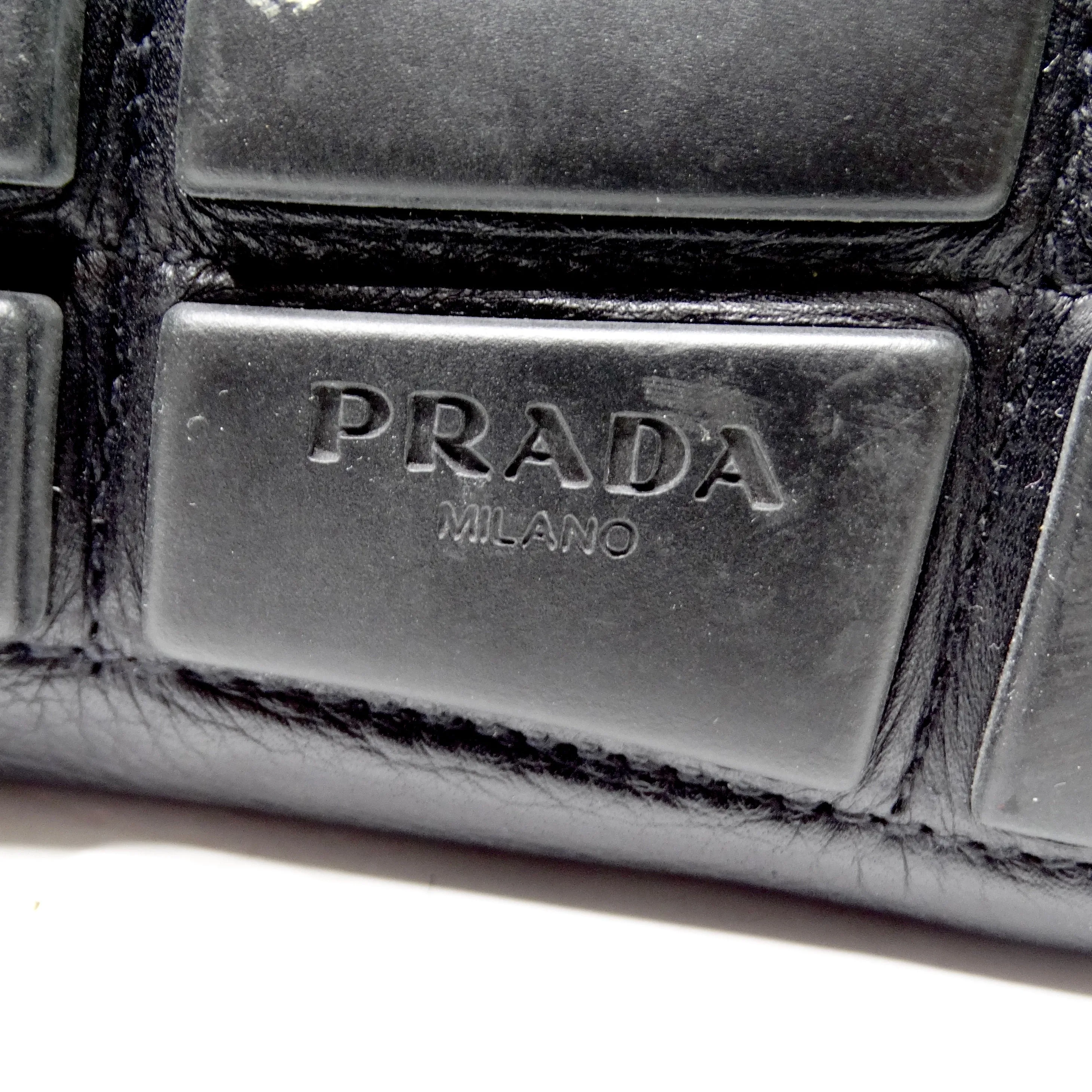 Prada Black Leather Bow Accent Slip On Loafers