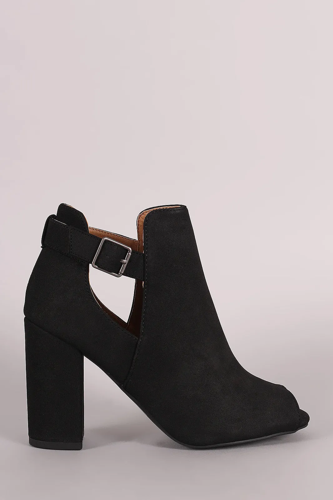 Qupid Distressed Slit Peep Toe Booties