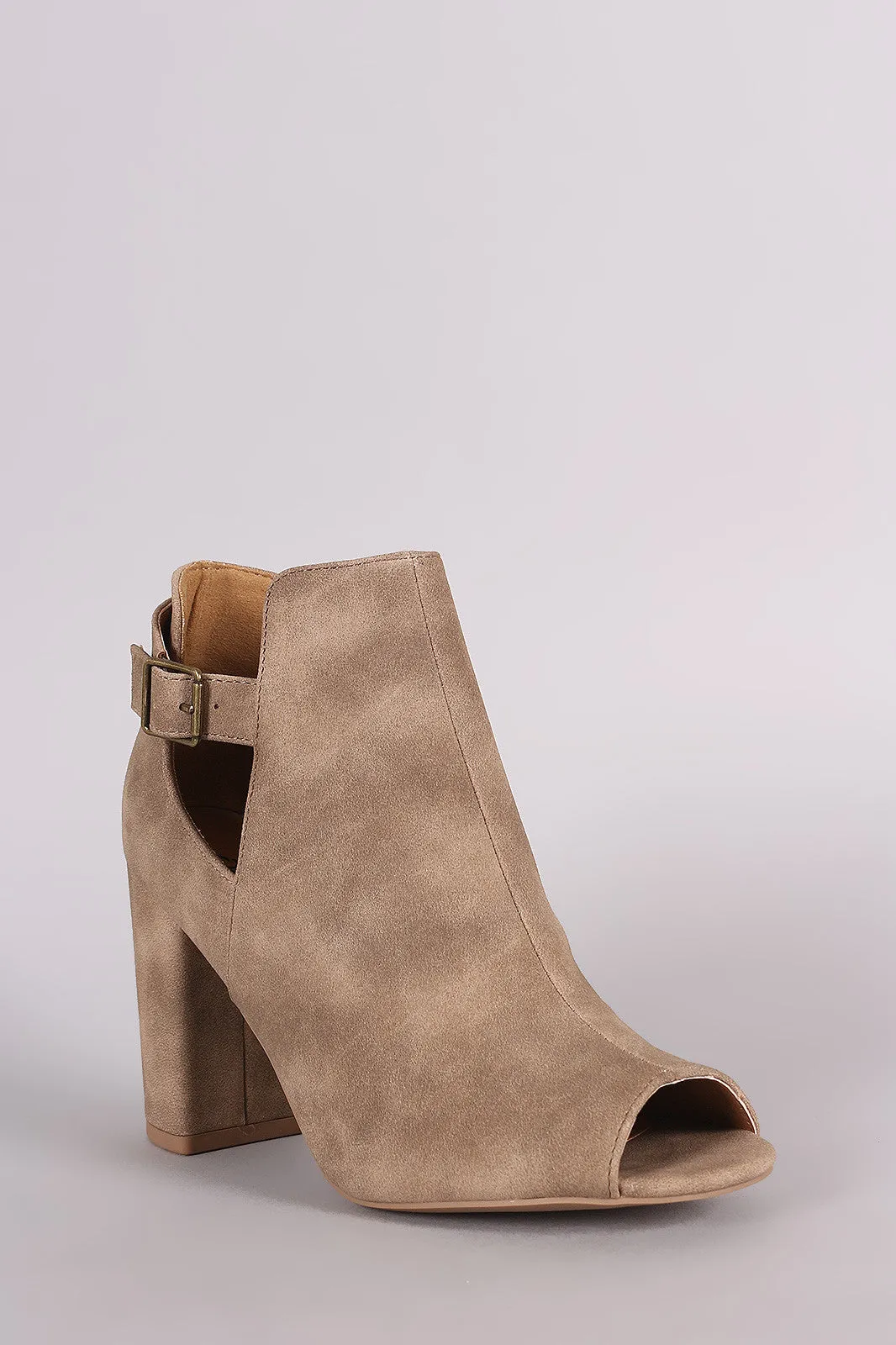 Qupid Distressed Slit Peep Toe Booties