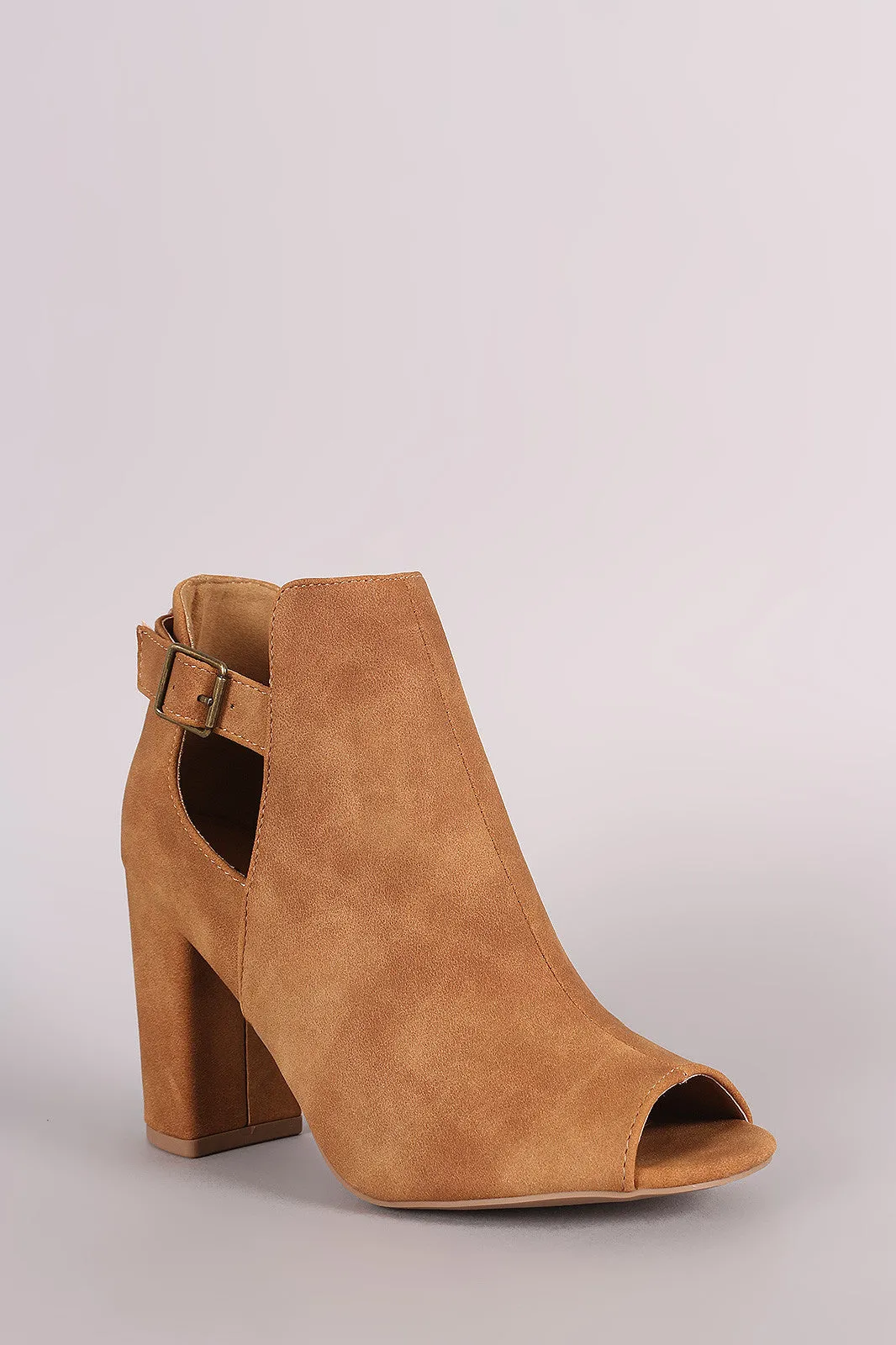 Qupid Distressed Slit Peep Toe Booties