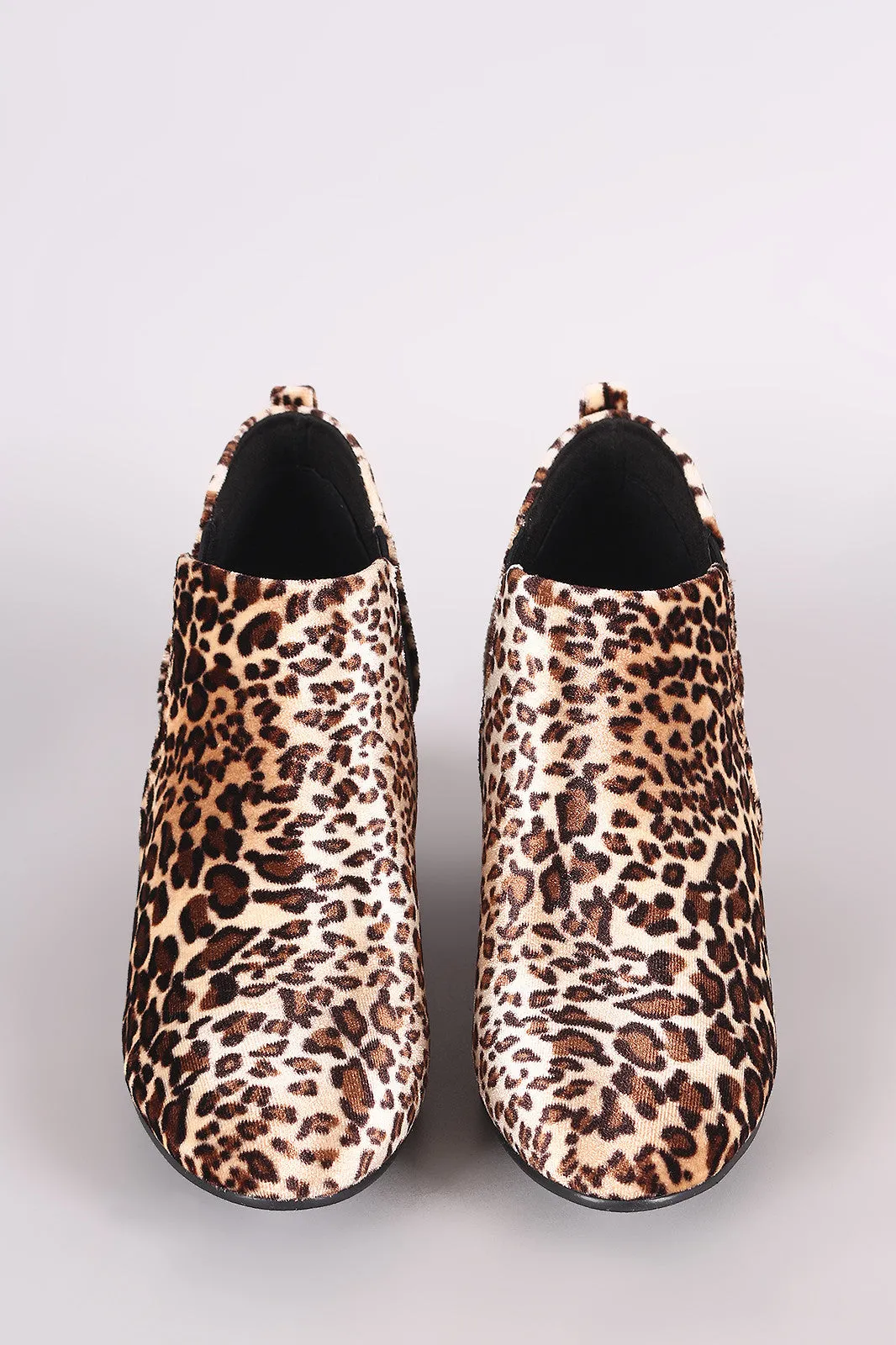 Qupid Leopard Almond Toe Elastic Gore Chunky Heeled Ankle Boots