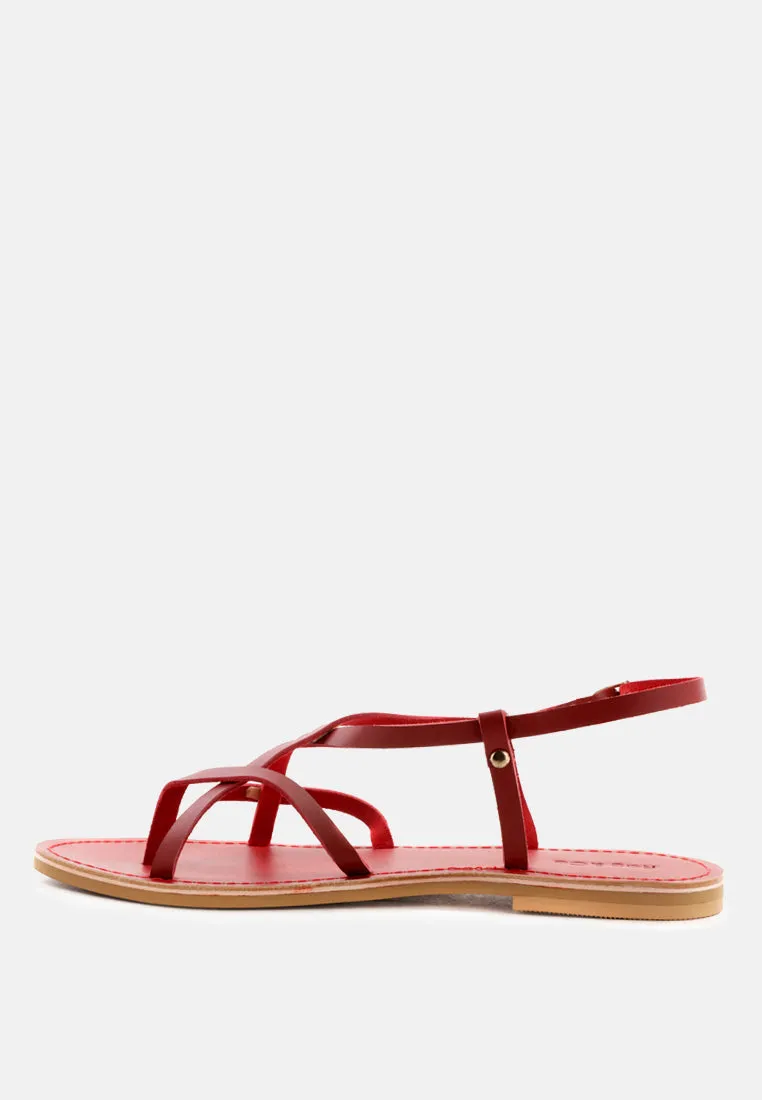 RITA Red Strappy Flat Leather Sandals