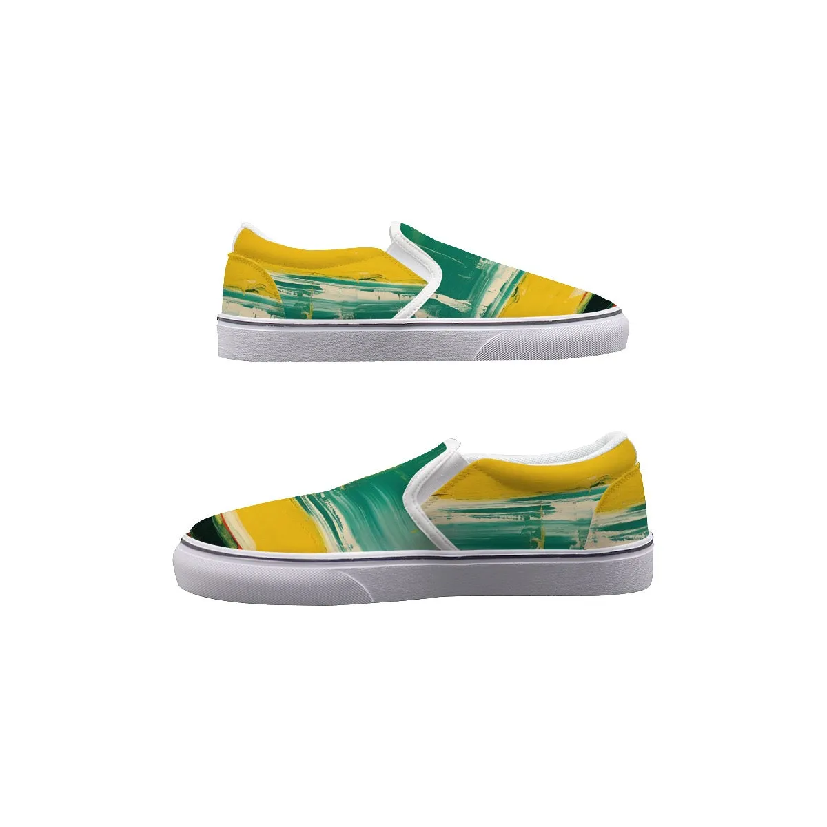 So#40 Men's Slip On Sneakers, green and yellow print