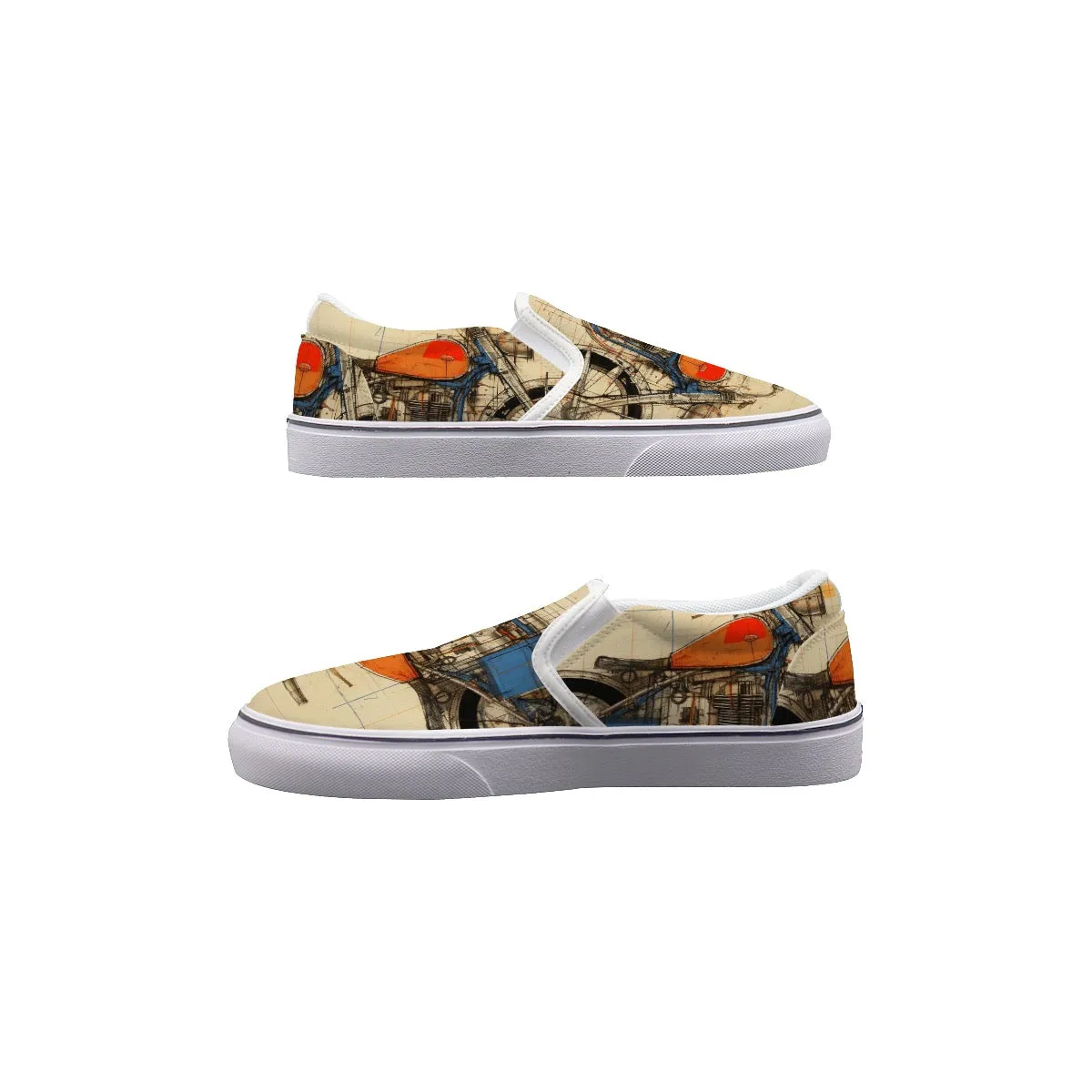 So#52 Men's Slip On Sneakers, motorcycle print