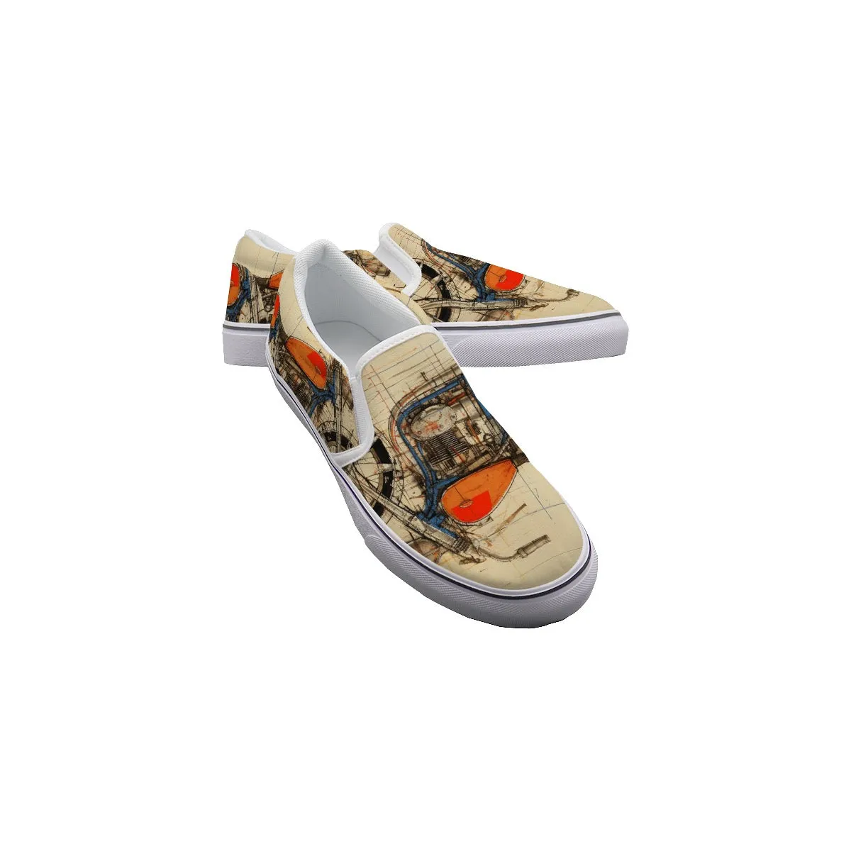 So#52 Men's Slip On Sneakers, motorcycle print