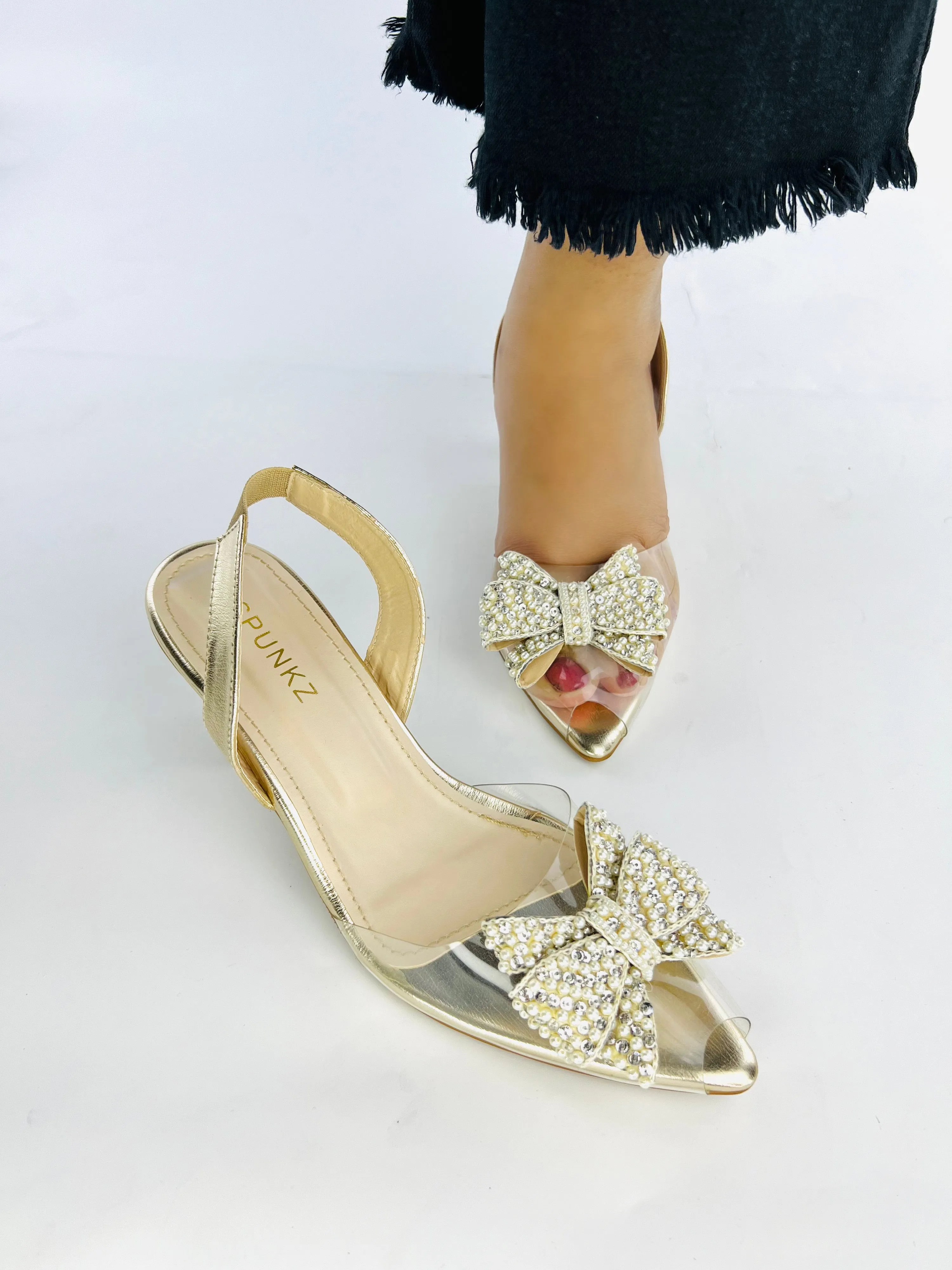 Spunkz Cinderella Gold Bow Tie Heel