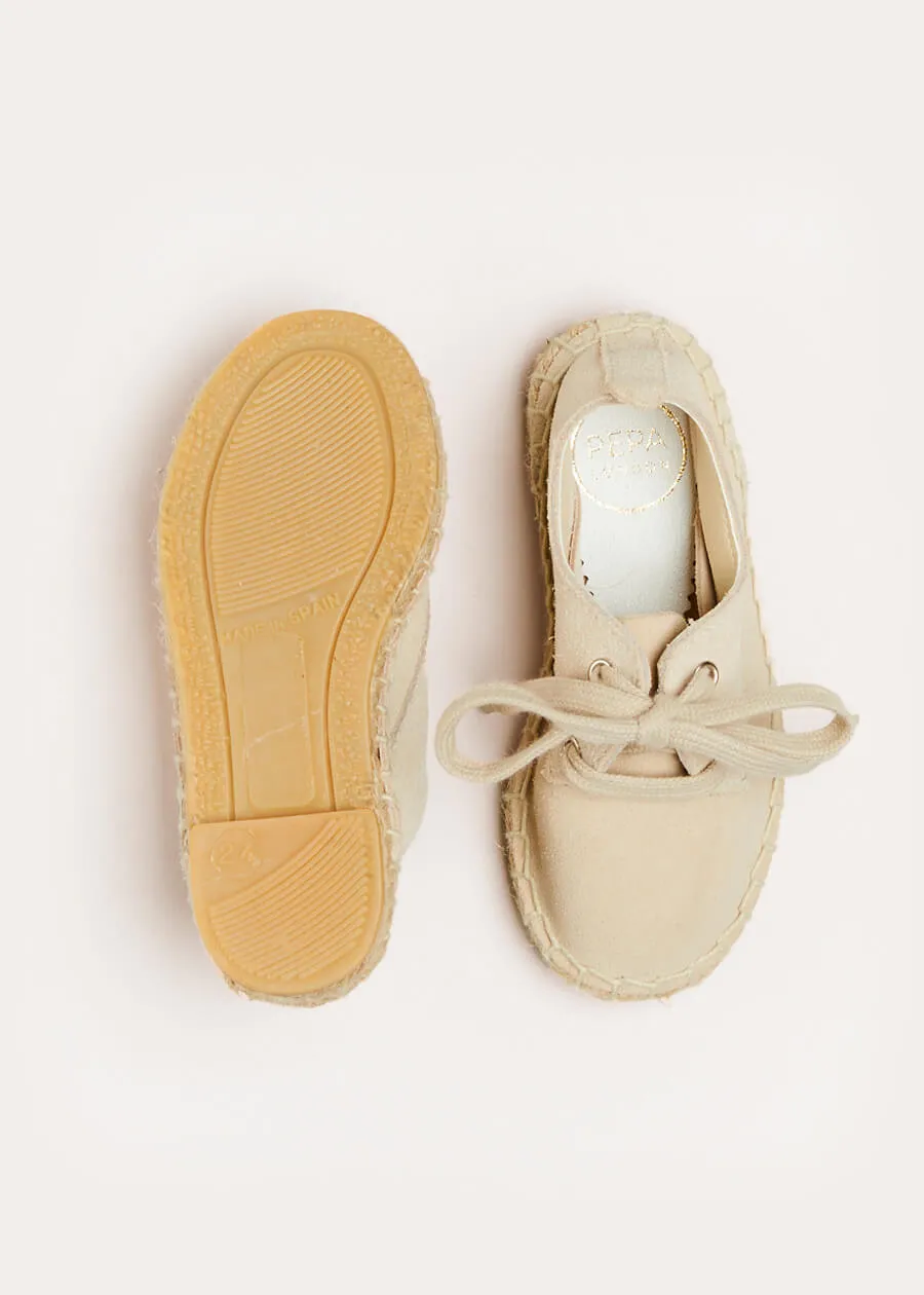 Suede Lace-up Espadrilles in Beige (24-34EU)