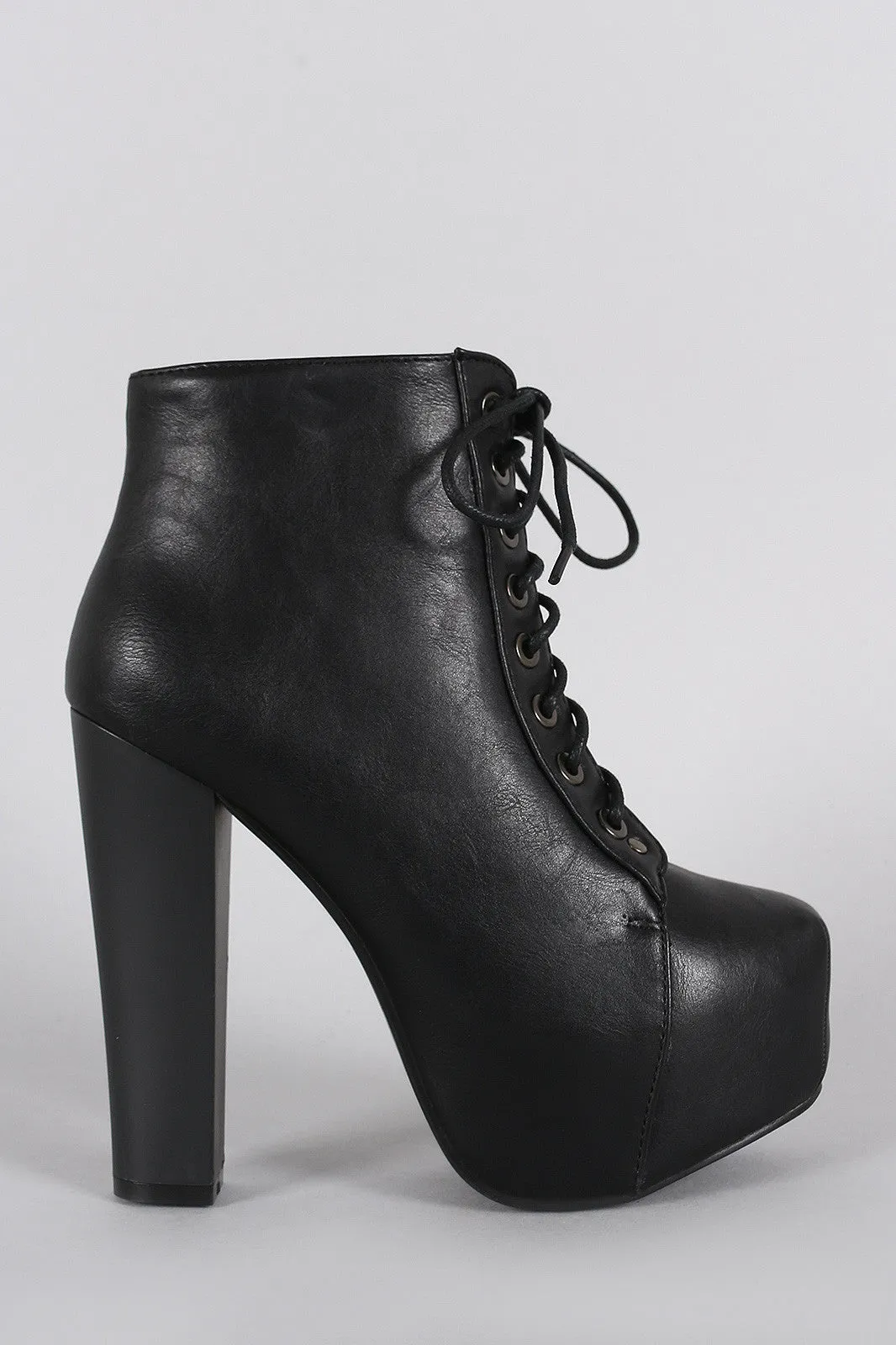 Vegan Leather Platform Chunky Heel Lace Up Booties