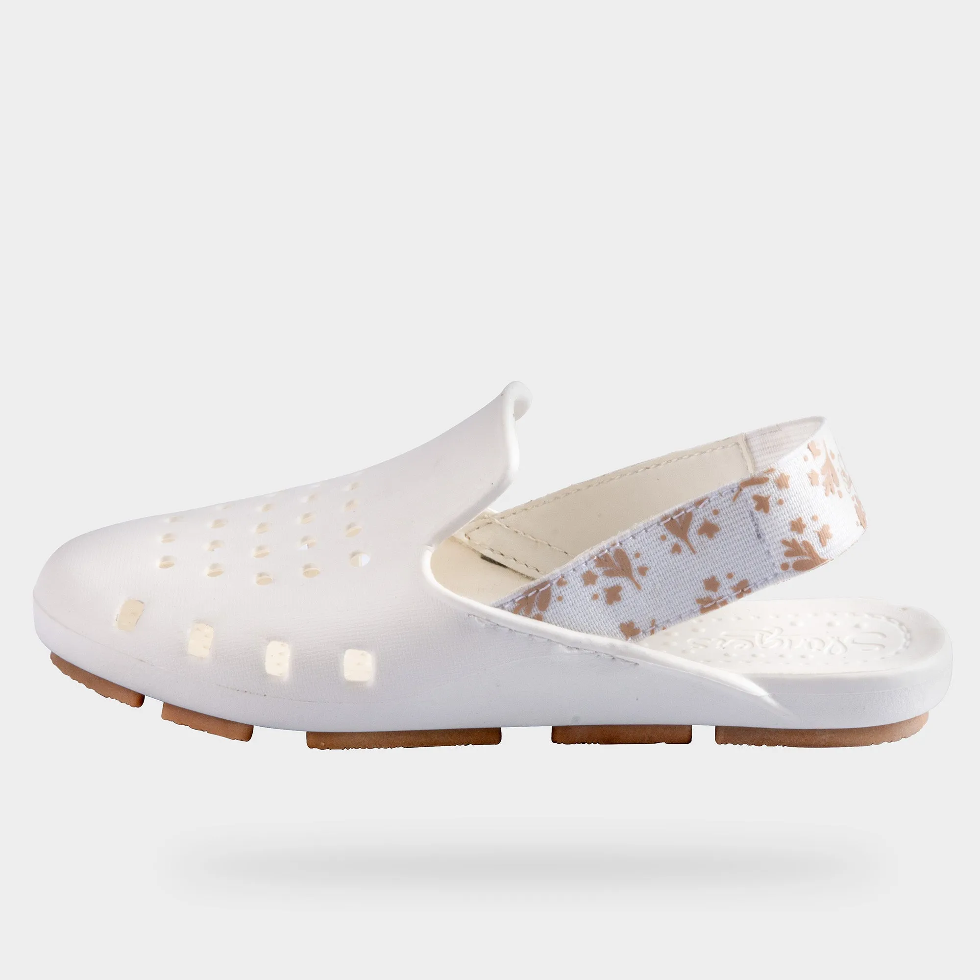 WHITE BLOSSOM MULE SLINGERS <br><span style="font-size: 8px; font-weight: normal;"> White Slides Sandals Closed Toe Kids, Toddlers,  Girls Water Shoes Summer 2024