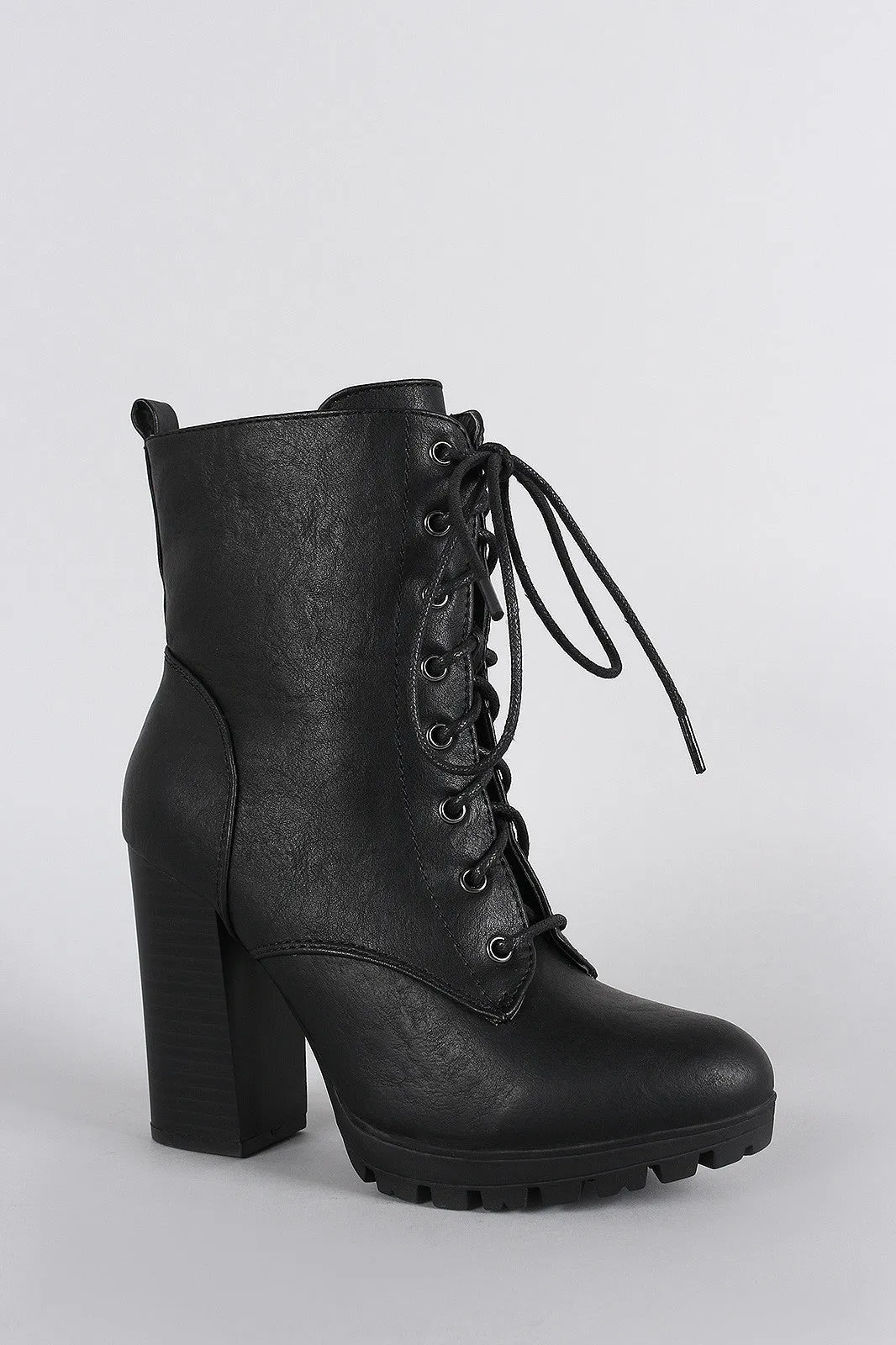 Wild Diva Lounge Almond Toe Lace Up Combat Heeled Platform Ankle Boots