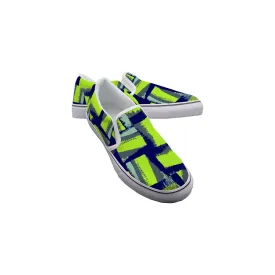 Women's Slip On Sneakers SS10 green, and blue print