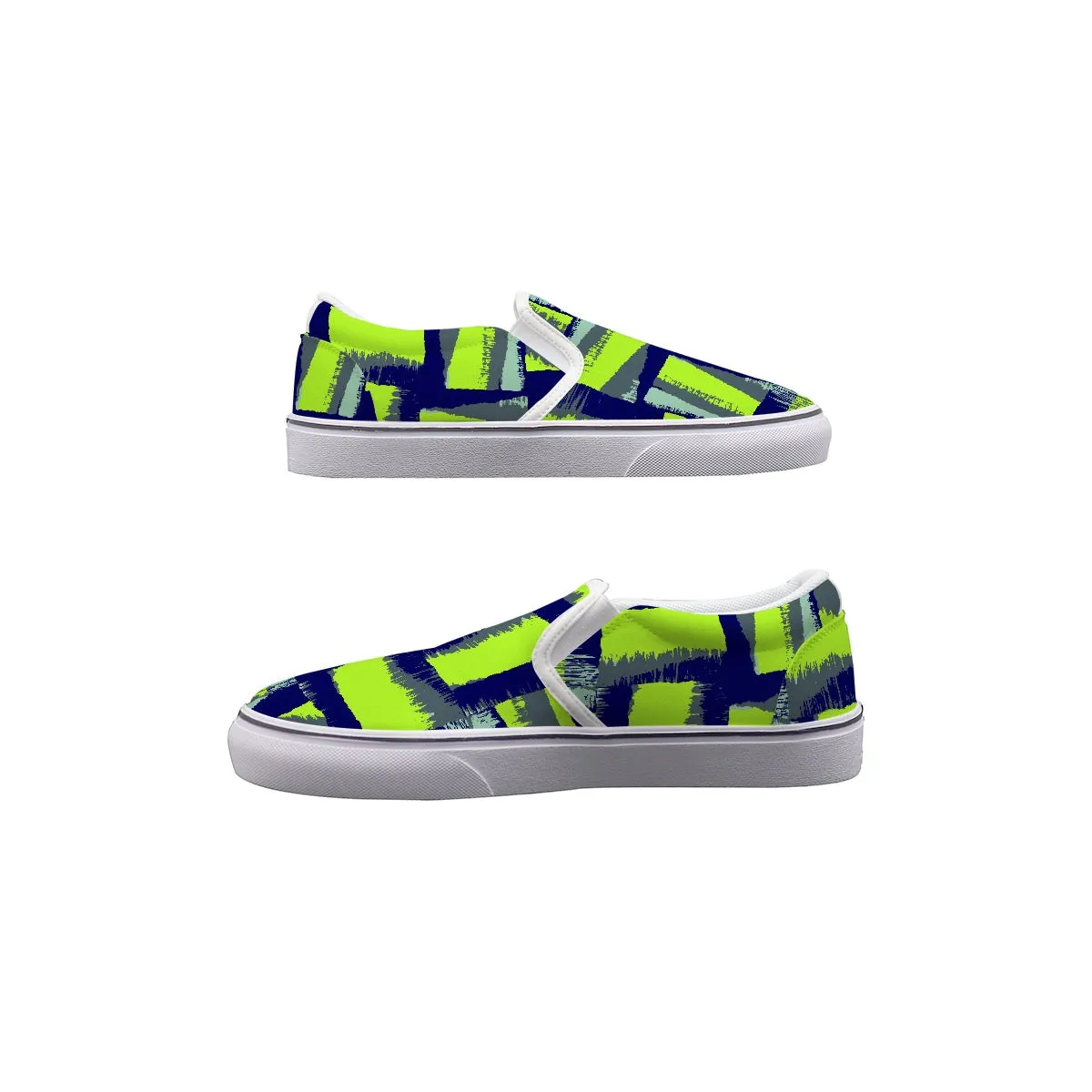 Women's Slip On Sneakers SS10 green, and blue print